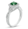 Thumbnail Image 1 of 6.0mm Cushion-Cut Lab-Created Emerald and White Sapphire Frame Ring in Sterling Silver