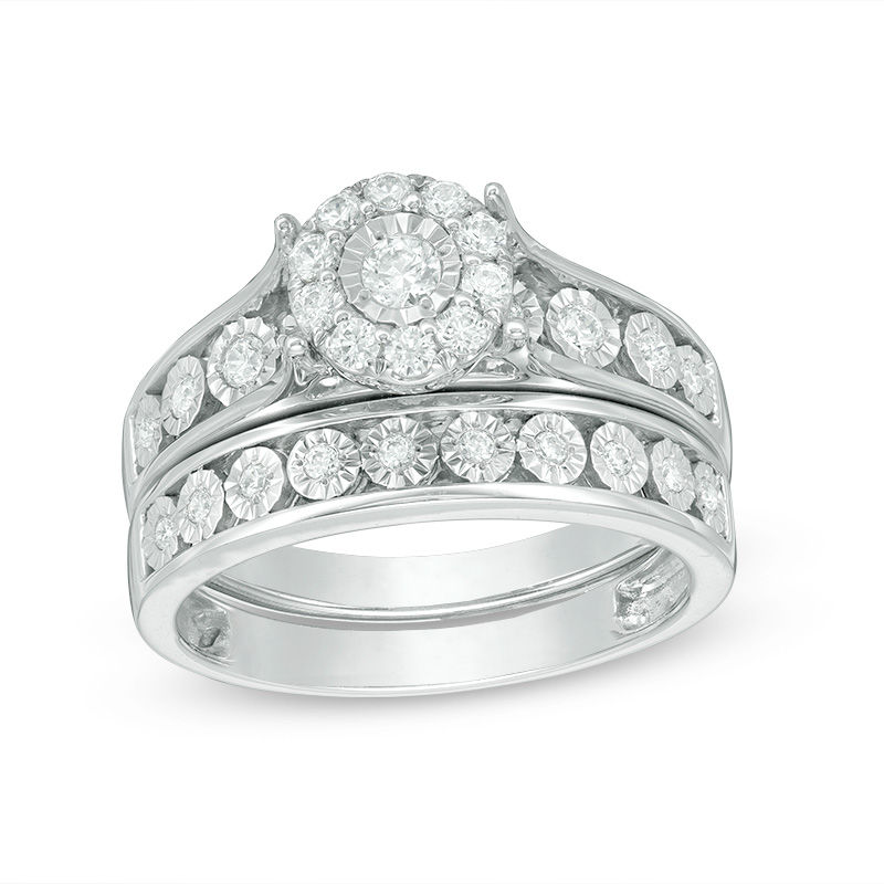 Main Image 1 of 1/2 CT. T.W. Diamond Frame Bridal Set in 10K White Gold
