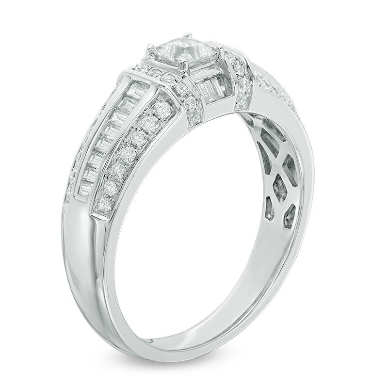 Main Image 2 of 3/4 CT. T.W. Princess-Cut Diamond Collared Engagement Band in 14K White Gold