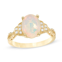 Oval Opal and Diamond Accent Double Collar Ring in 10K Gold