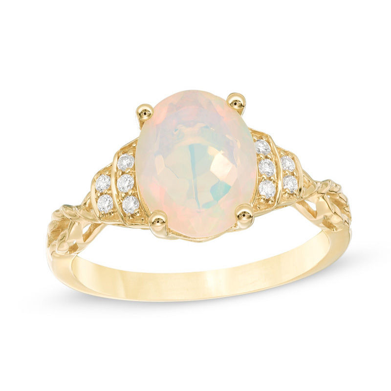 Oval Opal and Diamond Accent Double Collar Ring in 10K Gold | Zales Outlet