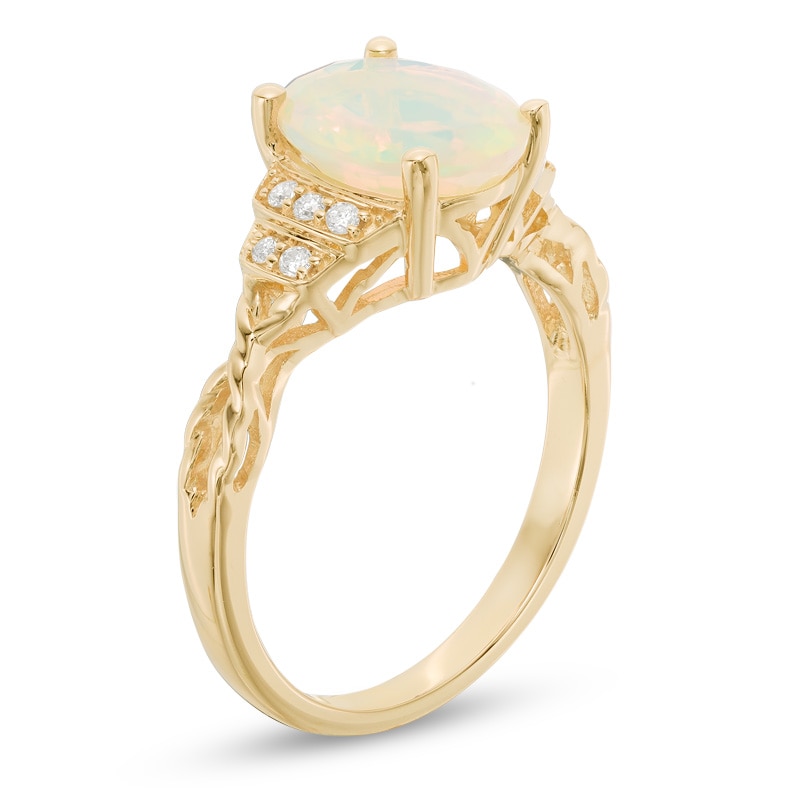 Oval Opal and Diamond Accent Double Collar Ring in 10K Gold