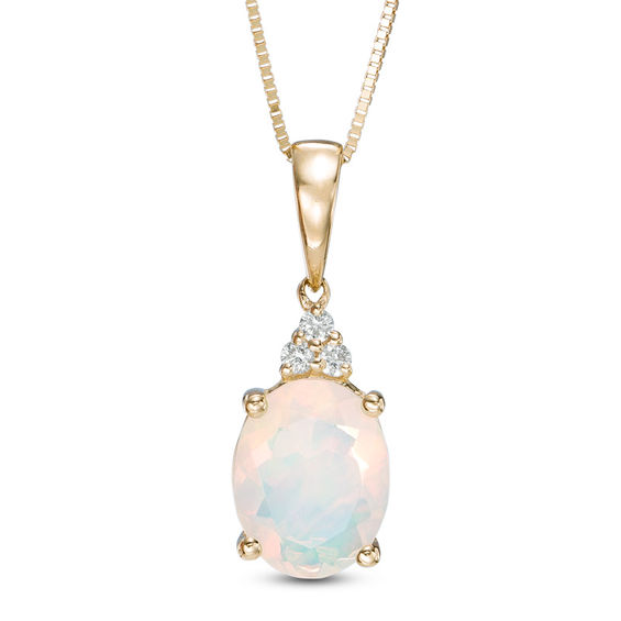 Oval Opal and Diamond Accent Pendant in 10K Gold