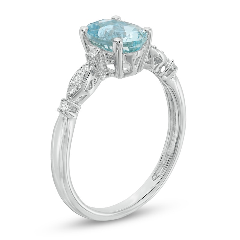 Main Image 2 of Oval Aquamarine and Diamond Accent Ring in 10K White Gold