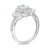 Thumbnail Image 2 of Emerald-Cut Aquamarine and Lab-Created White Sapphire Vintage-Style Three Stone Ring in 10K White Gold