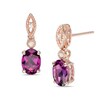 Thumbnail Image 1 of Oval Rhodolite Garnet and Diamond Accent Vintage-Style Drop Earrings in 10K Rose Gold