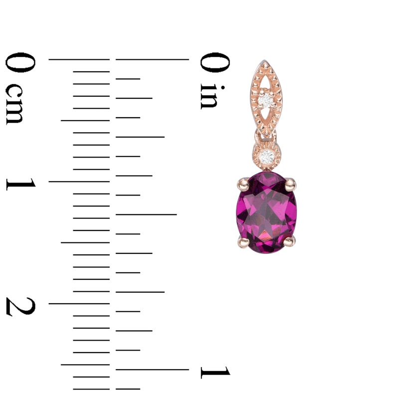 Main Image 2 of Oval Rhodolite Garnet and Diamond Accent Vintage-Style Drop Earrings in 10K Rose Gold