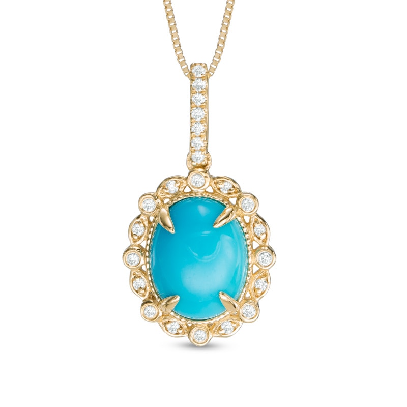 Oval Turquoise and Diamond Accent Frame Pendant in 10K Gold
