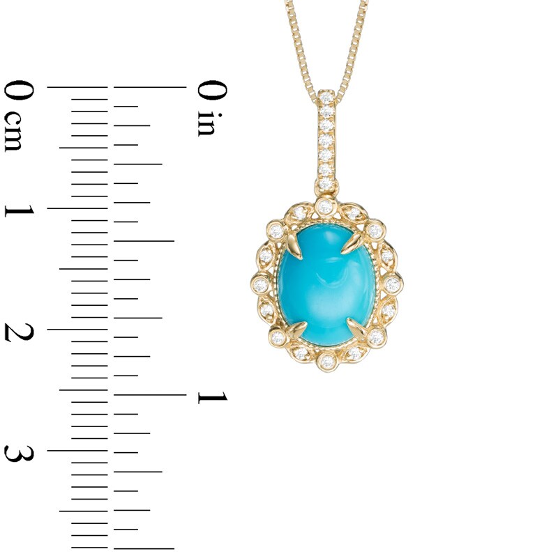 Oval Turquoise and Diamond Accent Frame Pendant in 10K Gold
