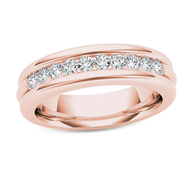 Men's 1/5 CT. T.W. Diamond Groove Wedding Band in 14K Rose