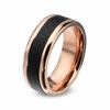 Thumbnail Image 2 of Men's 9.0mm Checkered Pattern Band in Rose-Tone IP Stainless Steel and Black Carbon Fiber