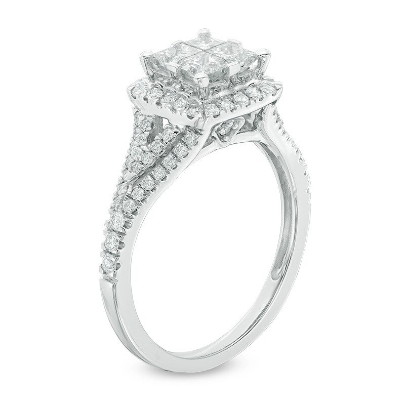 Main Image 2 of 1-1/4 CT. T.W. Princess-Cut Quad Diamond Frame Engagement Ring in 14K White Gold