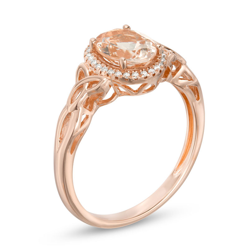 Main Image 2 of Oval Morganite and Diamond Accent Frame Celtic Trinity Knot Ring 10K Rose Gold