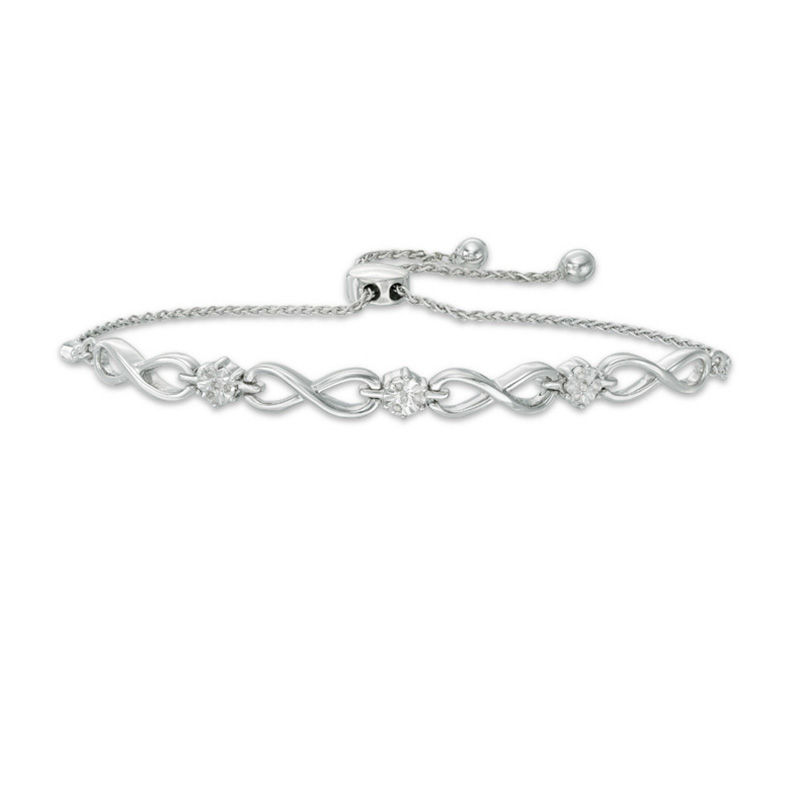 Diamond Accent Triple Infinity Bolo Bracelet in Sterling Silver - 9.5"