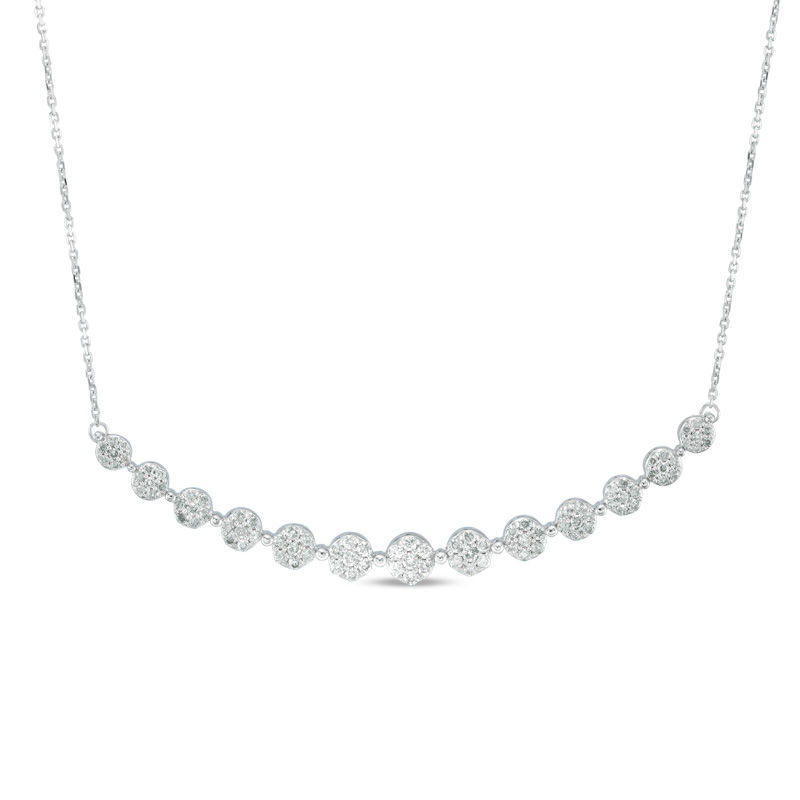 Main Image 1 of 1 CT. T.W. Multi-Diamond Flower Necklace in 10K White Gold