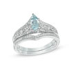 Thumbnail Image 0 of Marquise Aquamarine and 1/5 CT. T.W. Diamond Vintage-Style Bridal Set in 10K White Gold