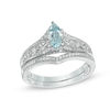 Thumbnail Image 1 of Marquise Aquamarine and 1/5 CT. T.W. Diamond Vintage-Style Bridal Set in 10K White Gold
