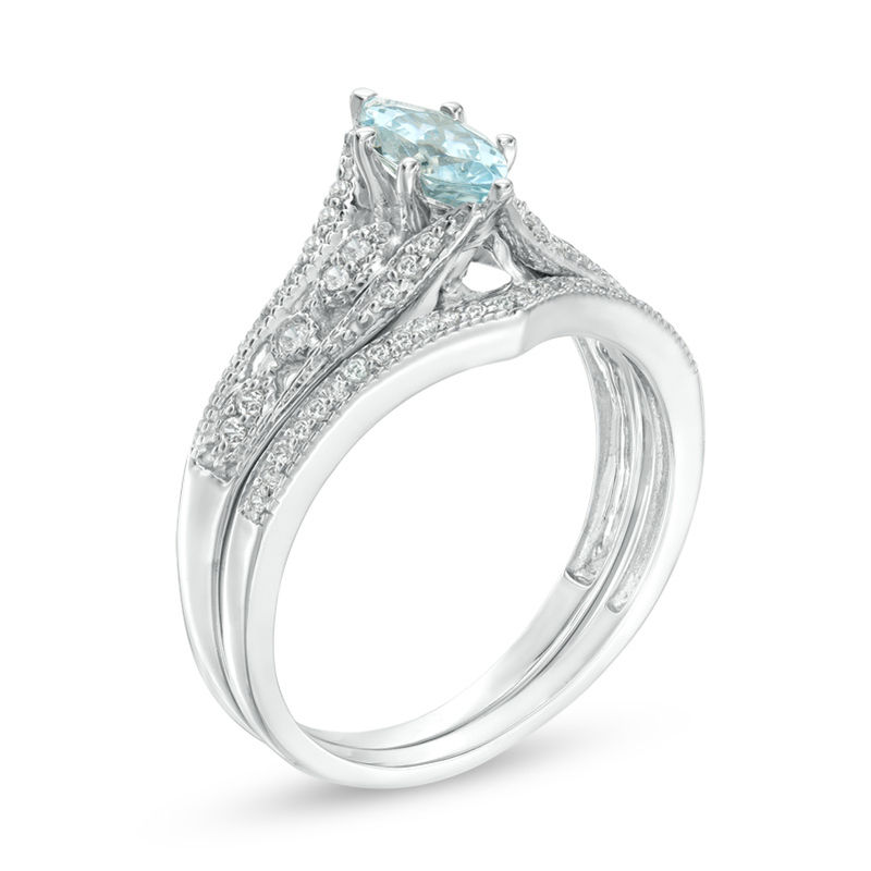 Marquise Aquamarine and 1/5 CT. T.W. Diamond Vintage-Style