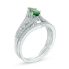 Thumbnail Image 1 of Marquise Lab-Created Emerald and 1/5 CT. T.W. Diamond Vintage-Style Bridal Set in 10K White Gold