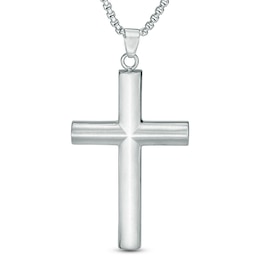 Men's Satin Cross Pendant in Stainless Steel - 24"