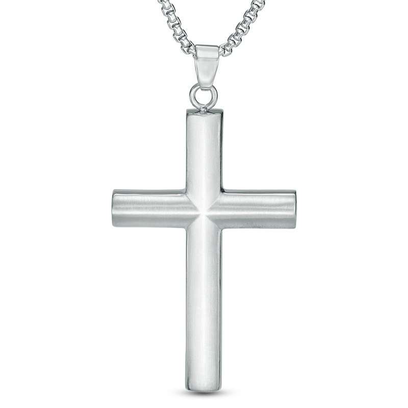 Main Image 1 of Men's Satin Cross Pendant in Stainless Steel - 24"