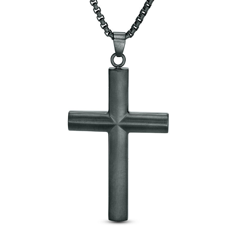 Stainless Steel Polished & Yellow IP plated Crucifix Necklace 85x55mm 24 Inches