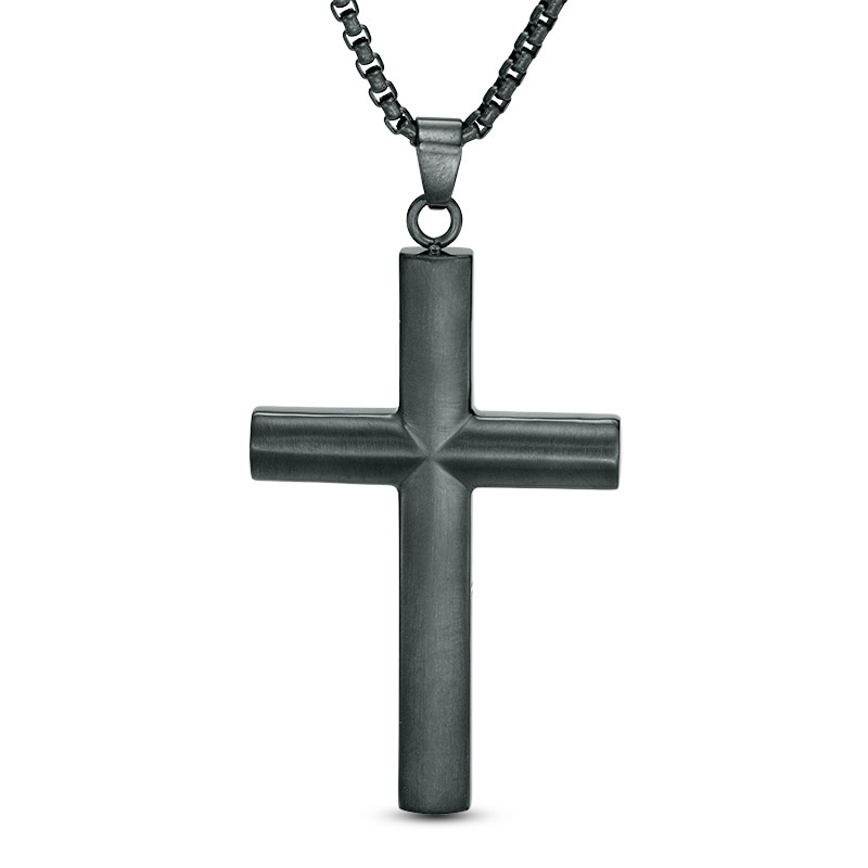 Main Image 1 of Men's Cross Pendant in Stainless Steel with Black IP - 24"