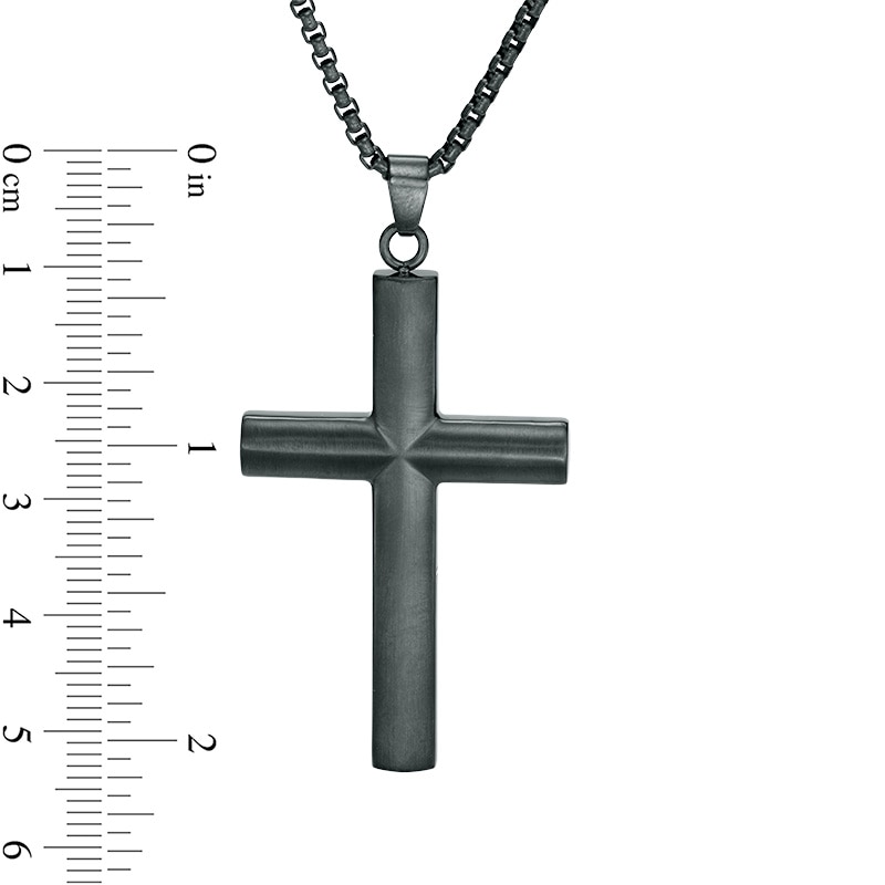 Main Image 2 of Men's Cross Pendant in Stainless Steel with Black IP - 24"