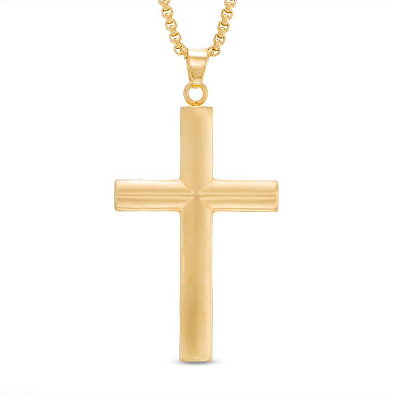 Men's Cross Pendant in Stainless Steel and Yellow IP - 24"