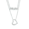 Thumbnail Image 0 of 1/5 CT. T.W. Diamond "mom" and Tilted Heart Two-Strand Necklace in Sterling Silver - 17.5"