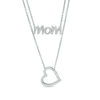 Thumbnail Image 1 of 1/5 CT. T.W. Diamond &quot;mom&quot; and Tilted Heart Two-Strand Necklace in Sterling Silver - 17.5&quot;
