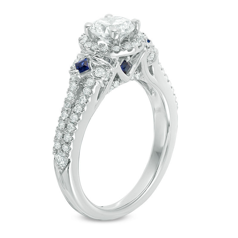 Main Image 2 of Vera Wang Love Collection 1-1/4 CT. T.W. Diamond and Blue Sapphire Frame Engagement Ring in 14K White Gold
