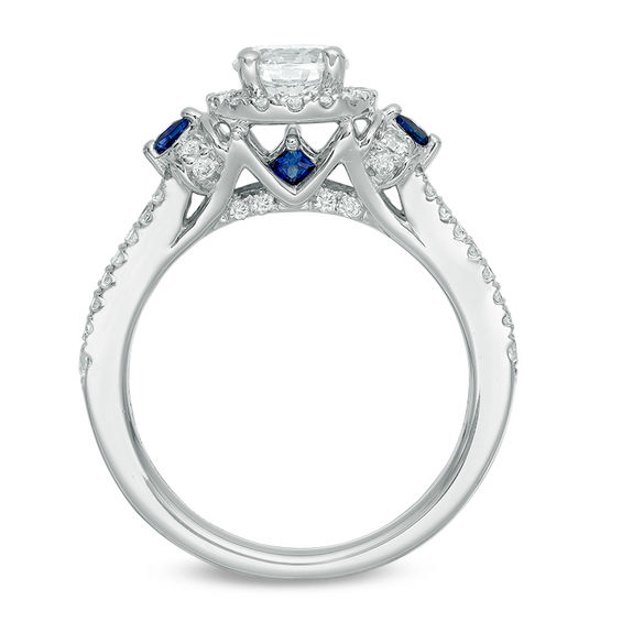 Vera Wang Love Collection 11/4 CT. T.W. Diamond and Blue Sapphire Frame Engagement Ring in 14K Vera Wang Love Collection 11/4 CT. T.W. Diamond and Blue Sapphire Frame Engagement Ring in 14K
