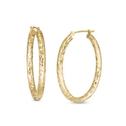 Diamond-Cut Oval Tube Hoop Earrings in 14K Gold