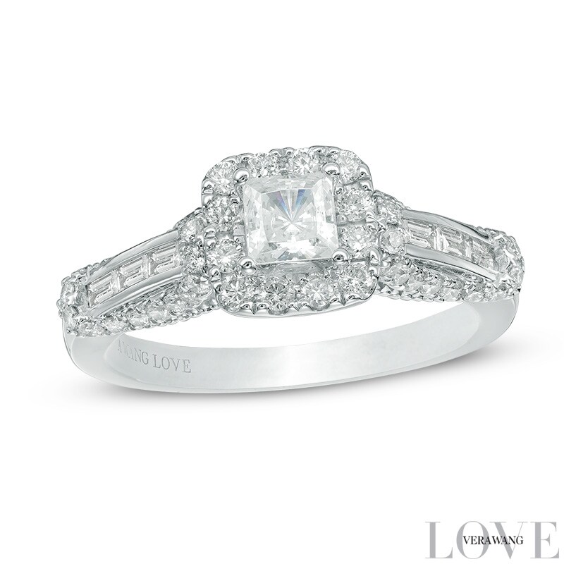 Main Image 1 of Vera Wang Love Collection 1 CT. T.W. Princess-Cut Diamond Frame Engagement Ring in 14K White Gold
