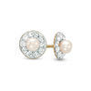 Thumbnail Image 1 of Child's 3.0mm Dyed Pink Freshwater Cultured Pearl and Crystal Frame Stud Earrings in 14K Gold