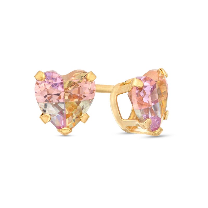 Child's 5.0mm Heart-Shaped Rainbow Pastel Cubic Zirconia Solitaire Stud Earrings in 14K Gold