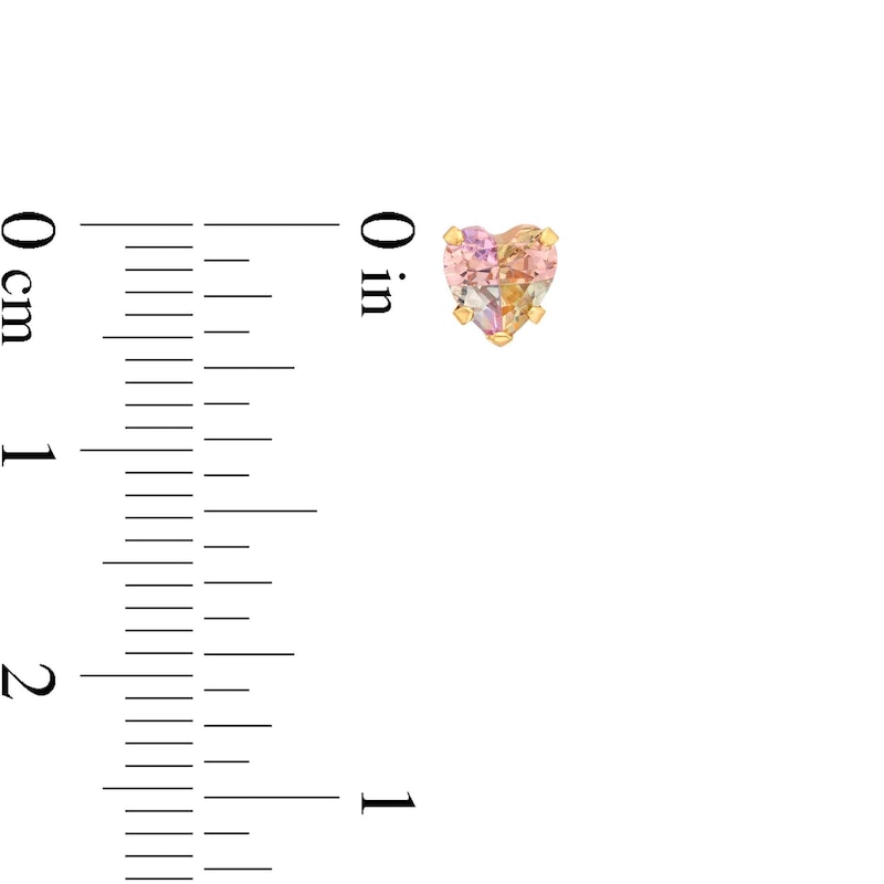 Main Image 2 of Child's 5.0mm Heart-Shaped Rainbow Pastel Cubic Zirconia Solitaire Stud Earrings in 14K Gold