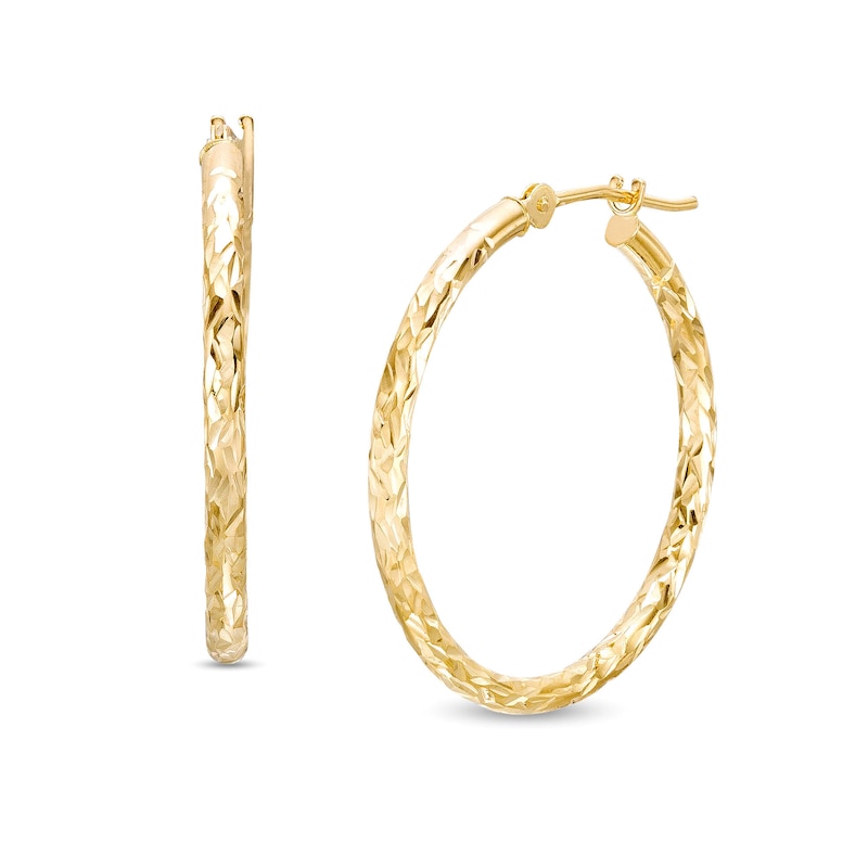 25.0 x 2.0mm Diamond-Cut Tube Hoop Earrings in 14K Gold