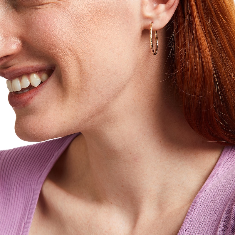 Main Image 2 of 2.0mm Diamond-Cut Tube Hoop Earrings in 14K Gold