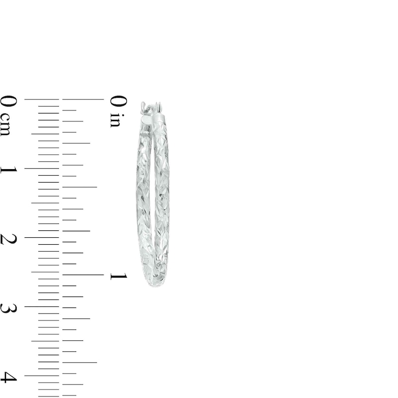 Main Image 3 of 2.0mm Diamond-Cut Tube Oval Hoop Earrings in 14K White Gold