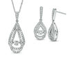 Thumbnail Image 1 of 0.085 CT. T.W. Diamond Teardrop Pendant and Earrings Set in Sterling Silver