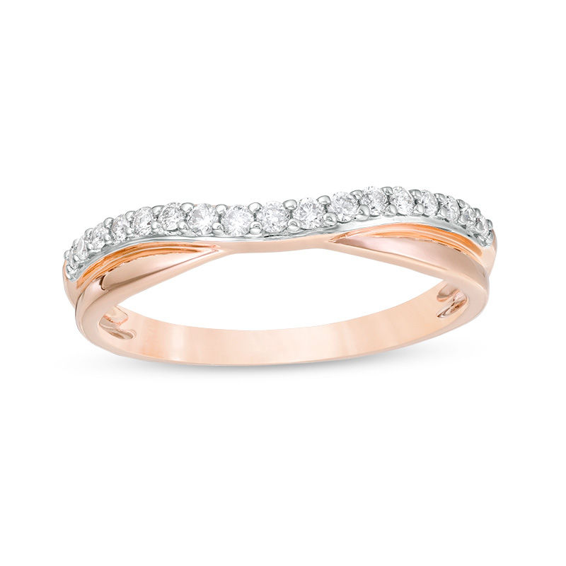 1/5 CT. T.W. Diamond Two Row Twist Contour Wedding Band in 14K Rose Gold