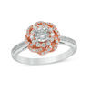Thumbnail Image 1 of 1/2 CT. T.W. Diamond Flower Frame Engagement Ring in 10K Two-Tone Gold