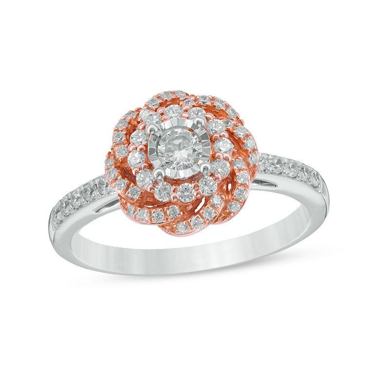 Main Image 1 of 1/2 CT. T.W. Diamond Flower Frame Engagement Ring in 10K Two-Tone Gold