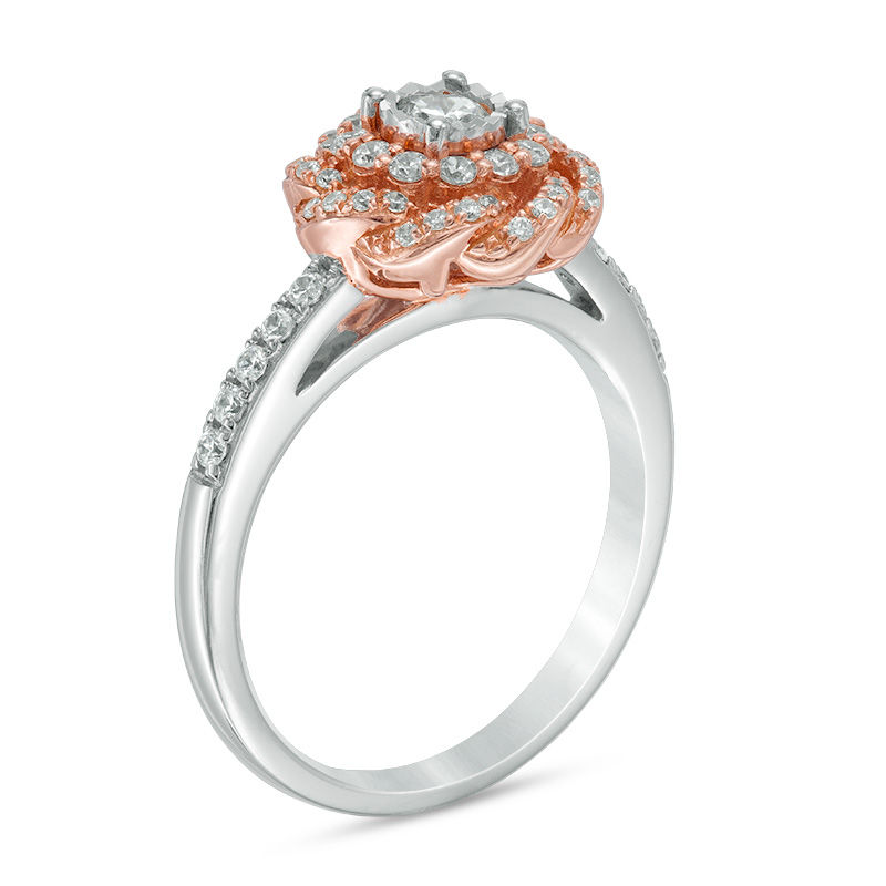 Main Image 2 of 1/2 CT. T.W. Diamond Flower Frame Engagement Ring in 10K Two-Tone Gold