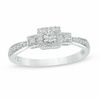 Thumbnail Image 1 of 1/10 CT. T.W. Diamond Square Frame Three Stone Promise Ring in 10K White Gold