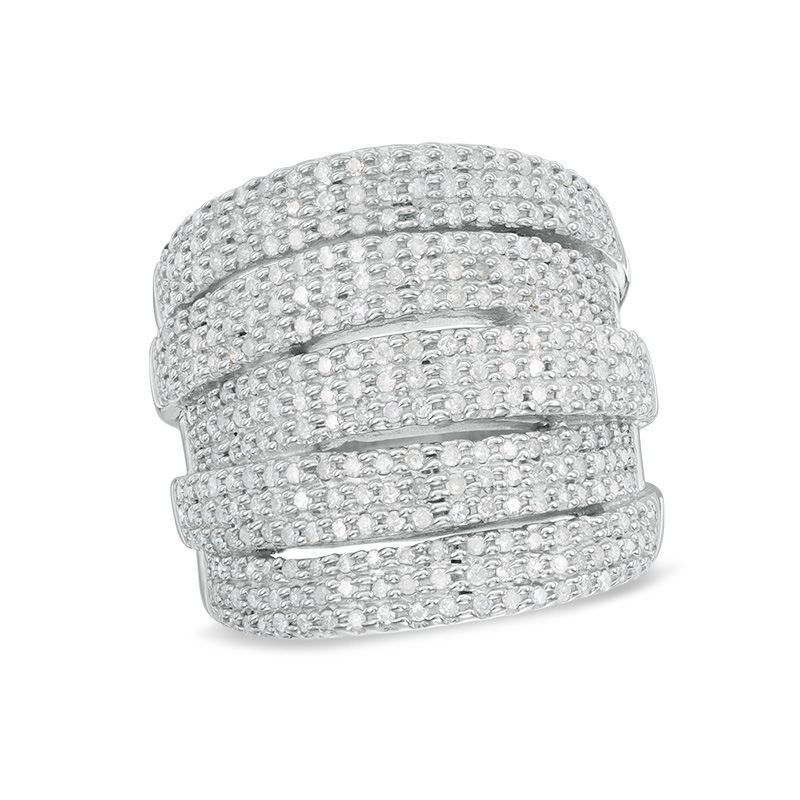 Main Image 1 of 1 CT. T.W. Diamond Multi-Row Stacked Ring in Sterling Silver