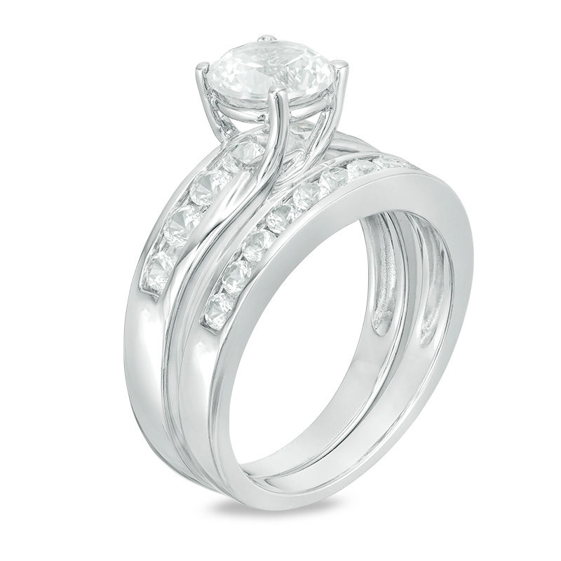 Main Image 2 of 7.0mm Lab-Created White Sapphire Bridal Set in Sterling Silver