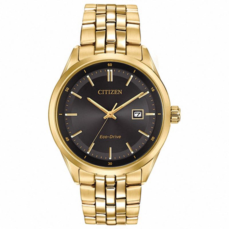 Main Image 1 of Men's Citizen Eco-Drive® Sapphire Gold-Tone Watch with Black Dial (Model: BM7252-51E)